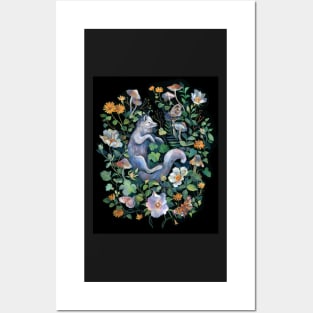 White Fox Floral Garden Posters and Art